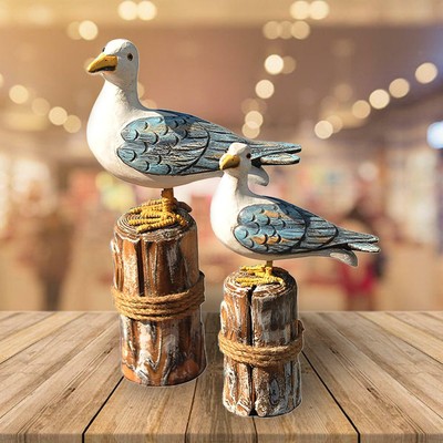Lot De 2 Figurines De Mouette En Bois De Style Méditerranéen, Rustique, Vintage, Côtière, Oiseaux De Mer, Décorations Nautiques Pour Ornement, Couleurs Assorties