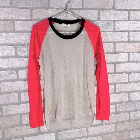 LNA Baseball Long Sleeve Tee with Contrasting Sleeves Size XS 3