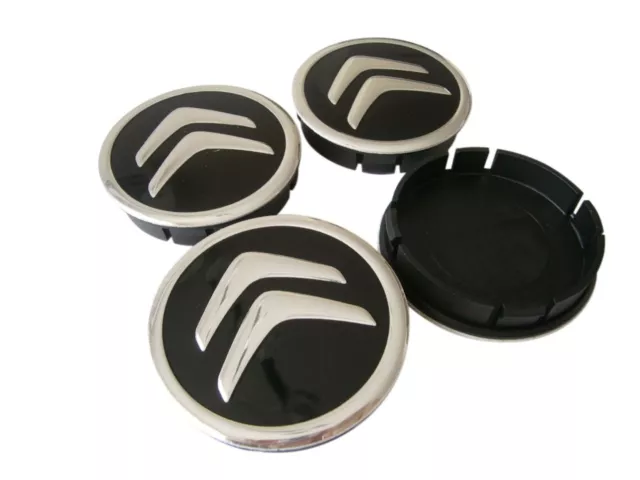 4 x Alloy Wheel Center Centre Hub Caps 60mm/55mm Emblem Logo for CITROEN Black