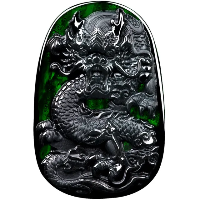 Burmese Jade Dragon Pendant Natural Black Jadeite Necklace Man Emerald Jewelry