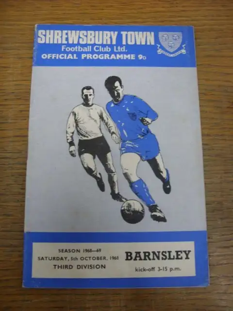 05/10/1968 Shrewsbury Town v Barnsley  (Light Crease, Team Changes)