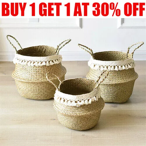 Seagrass basket Belly Flower Plant Woven stockage Wicker pot maison blanchisseFU