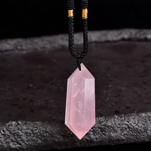 30-50mm Natural Pink Rose Quartz Crystal Point Wand Pendant Chakra Reiki Obelisk