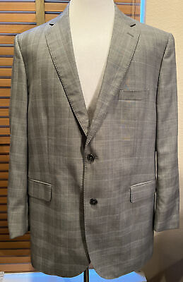 J. HILBURN Gray Glen Plaid Wool Sport Coat Blazer Size 50R                P15656
