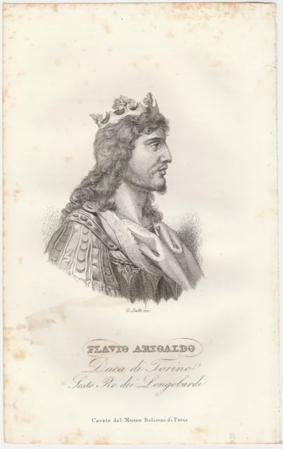 Flavio Arioaldo Duca di Torino - Incisione Originale su Acciaio del 1840 ca.