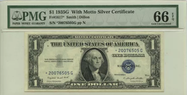 1935G $1 With Motto Silver Certificate  Fr# 1617* PMG Gem66 EPQ