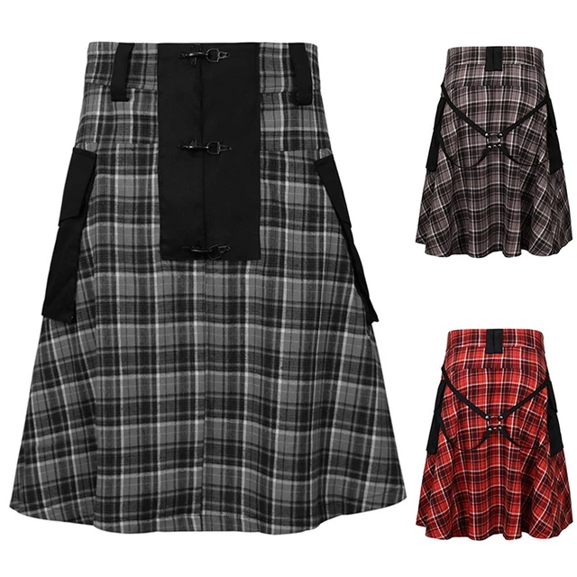 Utile gonna da viaggio primavera da uomo kilt misto cotone M-2XL tasca a pieghe