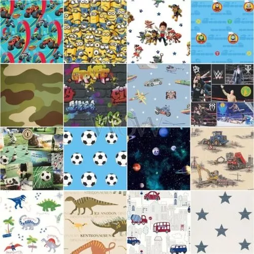 Enfants Garçons Papier Peint - Camouflage Stars Espace Football Véhicules Nuages