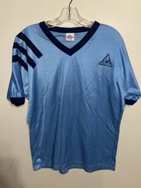 Vintage Blue Illuminati Logo Soccer Jersey Made In USA Large EUC Rare
