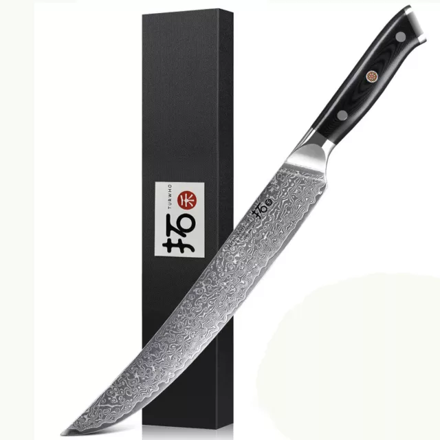 TURWHO 10.5inch Slicing Knife Japan VG10 Damascus Steel Chef Kitchen Meat Knife