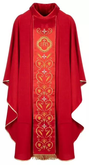 CASULA ROSSA CON STOLONE RICAMATO Kasel Messgewand Chasuble