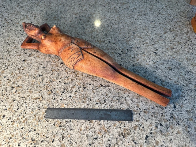 Vintage Hand Carved Wooden Wood Nude Lady Woman Nut Cracker