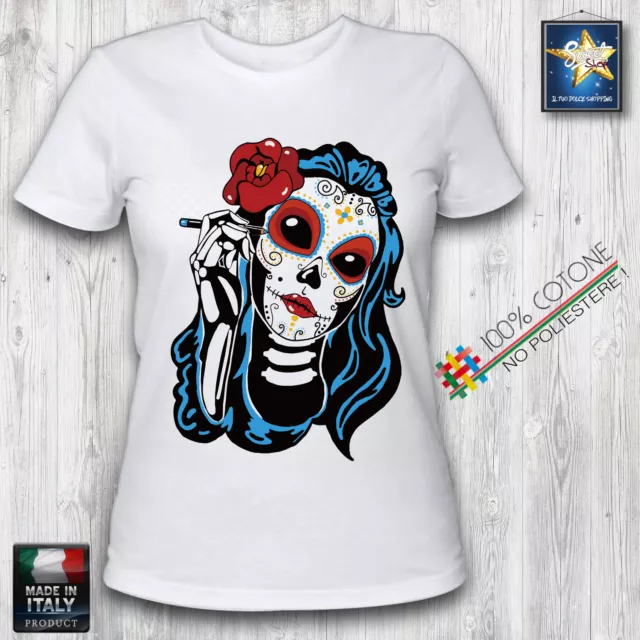 T-shirt donna skull mexican lady teschio messicano lady slim fit