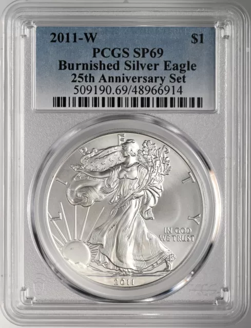 2011 W $1 Burnished Silver Eagle (American Silver Eagle/Ase) Pcgs Sp69 #48966914