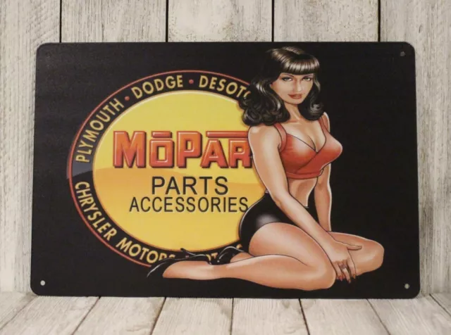 Mopar Pinup Girl Tin Sign Vintage Retro Style Mechanic Garage Car Auto Parts