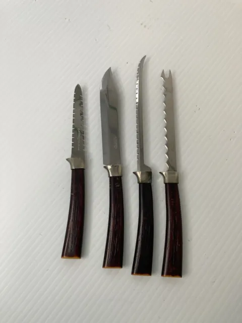 VTG Amway Bakelite MCM 4 Piece Brown Knife Set Stainless USA