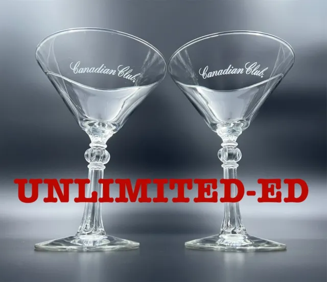 SET of 2 - Canadian Club Stemmed Martini Cocktail Glasses CC Whiskey Canada