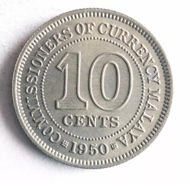 1950 MALAYA 10 CENTS - Excellent Coin - FREE SHIP - Premium Bin 10