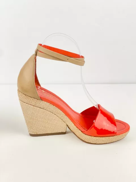 Kate Spade New York Orange Wedge Sandals Patent Leather - Size 5.5 - Pre-owned