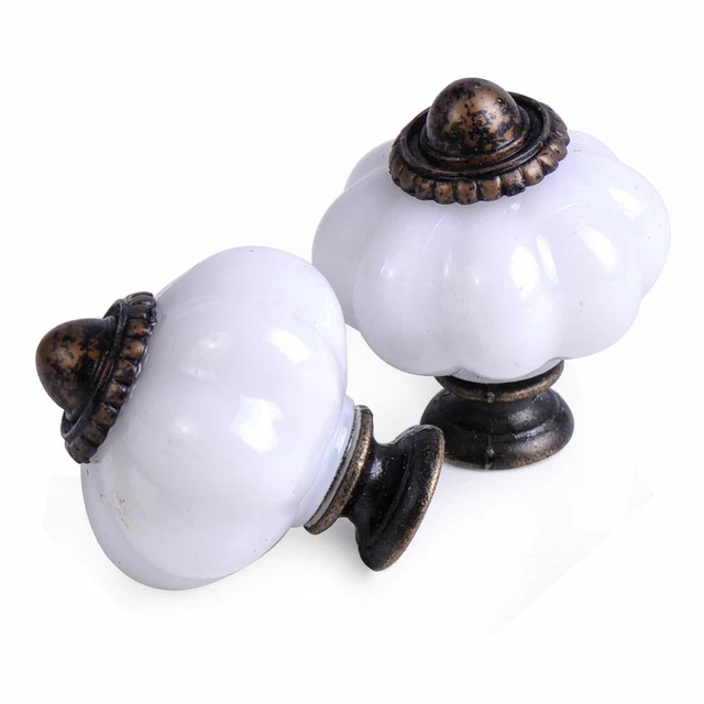 10x Retro White Pumpkin Knobs Cabinet Drawer Door Cupboard Pull Handle lp 3