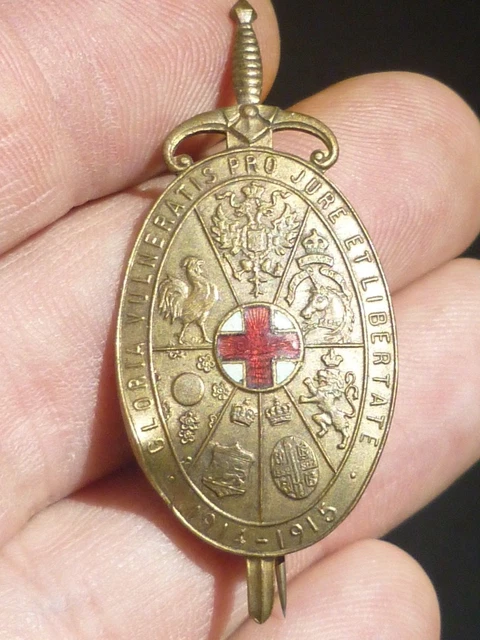 Broche Ancienne émaillée Croix Rouge "Donneur De Sang SOS" - Bijou Vintage Humanitaire
