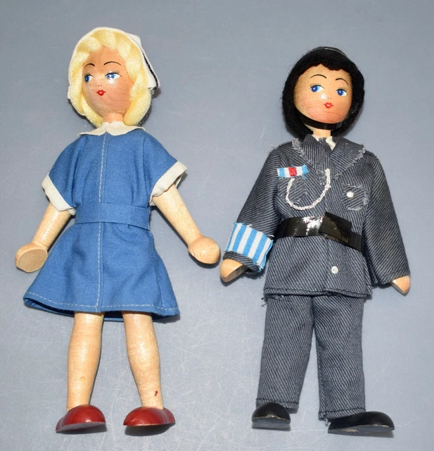 Vintage Wooden Peg Dolls Poland Lot of 2
