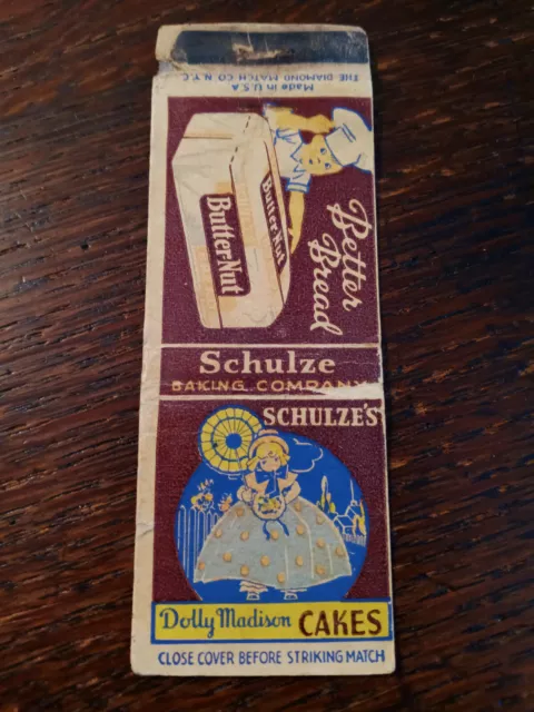 Vintage Matchcover: Schulze Butter-Nut Bread & Dolly Madison Cakes, Chicago, IL