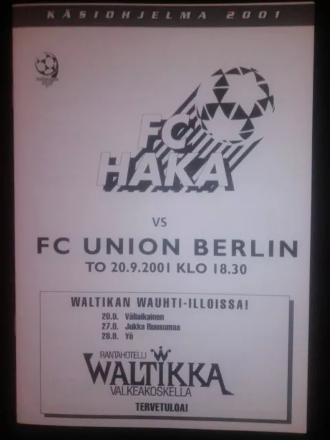Haka Valkeakoski - Union Berlin 2001/02 EC III UEFA Cup Programm Stadionheft