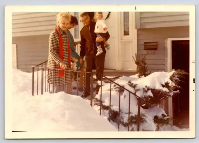 Vintage Photograph Photography Snapshot Family Memories Found Porch Stairs Snow
