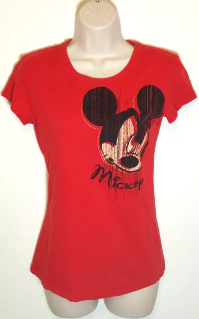 Disney Women Juniors Sz Small T-Shirt Top Tee Mickey Mouse Graphic Short Sleeves