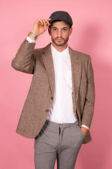 Giacca in tweed uomo vintage marrone crema spina di pesce Paragon Allegro international