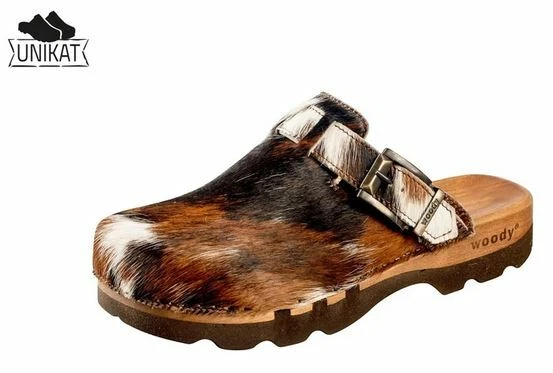 Sabots En Fourrure De Vache Marron Avec Semelle En Bois - Taille 37 - Style Décontracté
