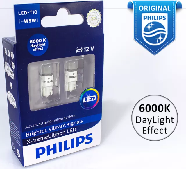 PHILIPS T10 W5W LED Ultinon Pro3000 6000K 11961U30CWB2 White Light Bulbs  Globes
