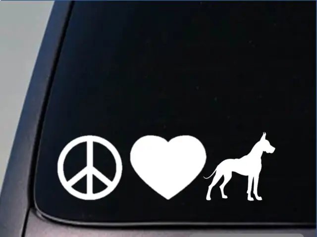 Peace love Great Dane sticker *H112* 8" vinyl german mastiff