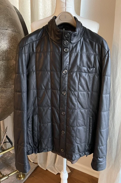 Brunello Cucinelli Men's Quilted Puffer Leather Jacket, Size  Medium NWT