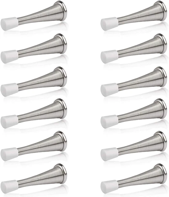HOMOTEK 12 Pack Spring Door Stopper with Rubber Bumper Satin Nickel 3-1/8" Heavy