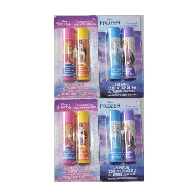 4 - 2 Pack Disney Princess & Frozen Lip Balm Cotton Candy Bubblegum Blueberry