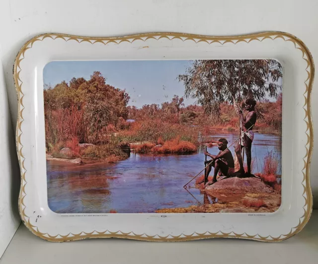 Vintage Willow Australia Serving Tray, Aboriginals, Roebuck Bay, WA (d508)