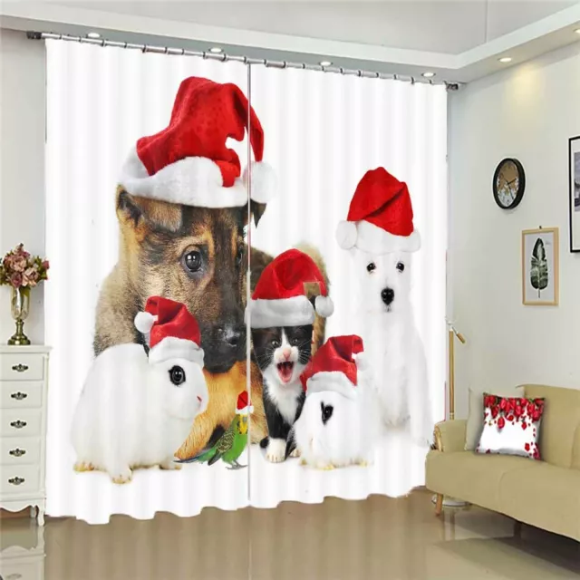 Lovely Pets For Christmas 3D Blockout Photo Print Curtain Fabric Curtains Window 3