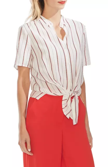 VINCE CAMUTO Pinstriped Tie-Front Blouse MSRP $79 Size L # 5A 1299 NEW