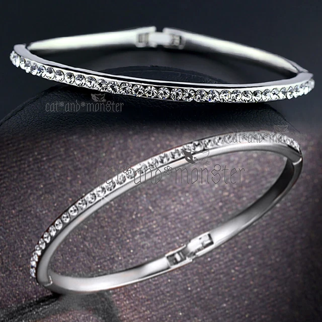 18K White Gold Gf Ladies Girls Crystal Silver Eternity Band Bangle Bracelet Gift