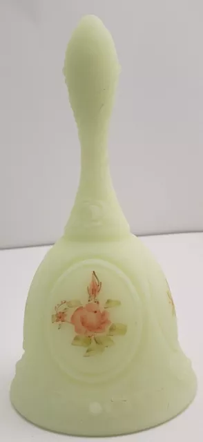 Vintage Hand Painted Burmese Flower Art Satin Glass Bell Signed By C. Evans