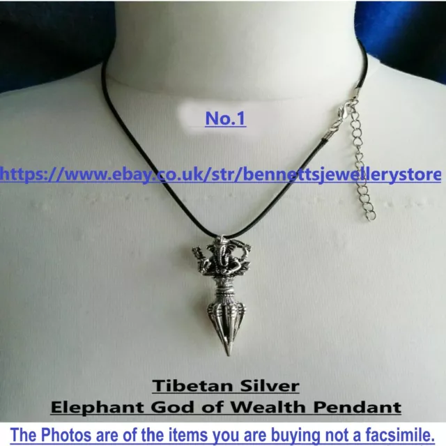 Black Leather Choker with Tibetan Silver Elephant God of Wealth Pendants