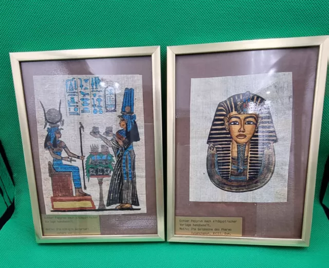 2x PAPYRUS BILDER AUS ÄGYPTEN IM RAHMEN  14x19 cm Tutanchamun