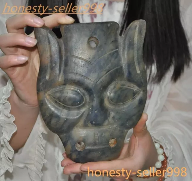 7.6"Hongshan culture crystal sacrifice weird people face Beast face Mask Jade Bi