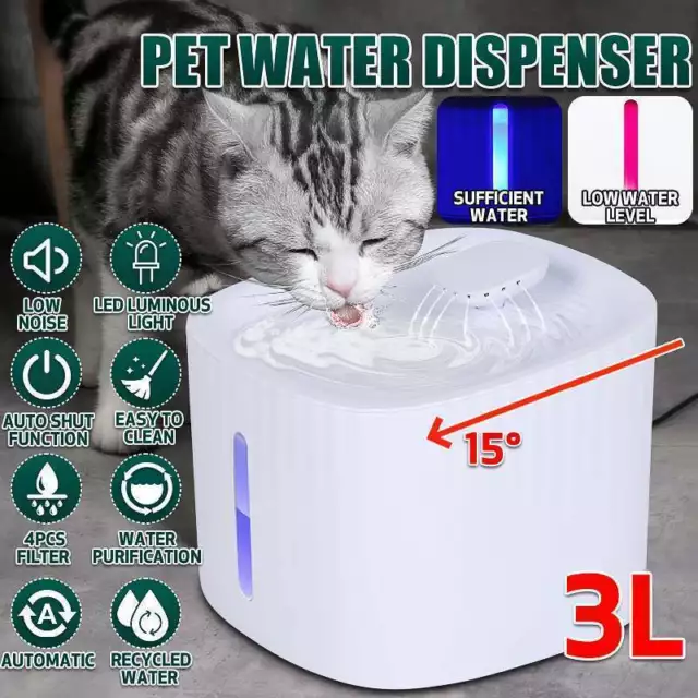 Automatic Electric Pet Water Fountain USB LED Cat Dog Drinking Filter Dispenser