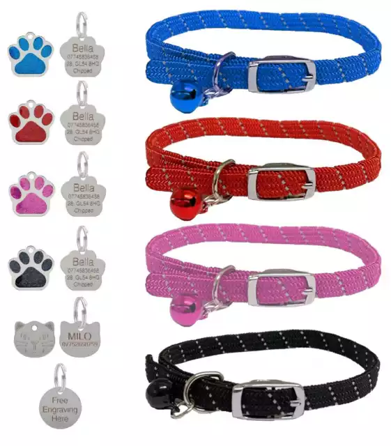 Cat Collar Reflective Quality Softweave Safety Release & Optional Engraved Tag