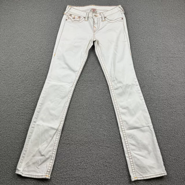 True Religion Jeans Womens 29 (28X33) White Denim Straight Flap Pockets Made Usa