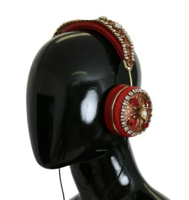 Dolce & Gabbana Casque Frends Cuir Rouge Floral Crystal Écouteur