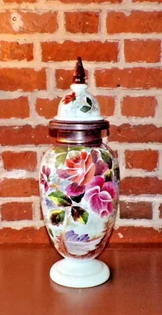 Decorative Large Victorian Opaline Vase Hand Painted & Enameled Roses 52 cm L@@K